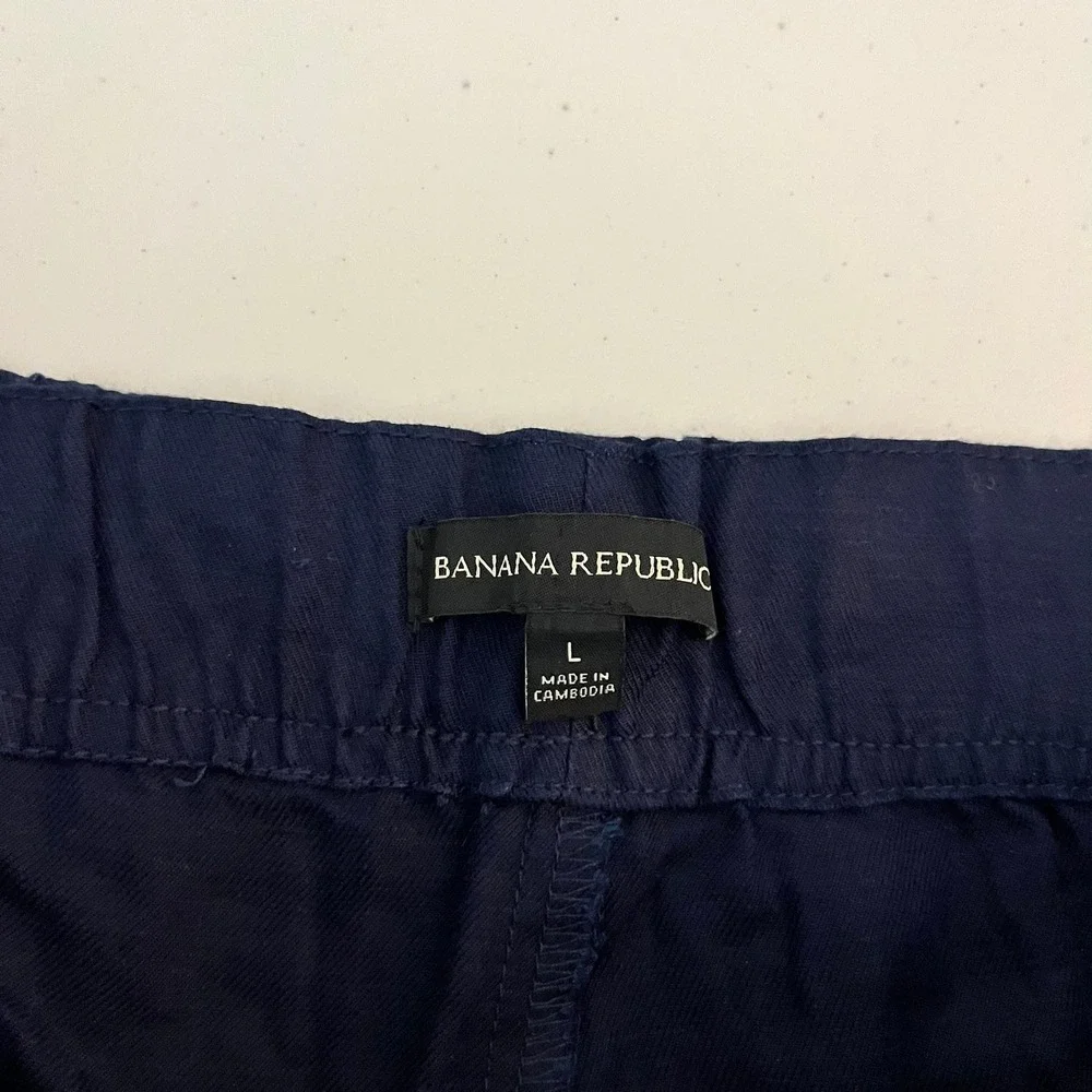 Banana Republic Womens Tapered Crop Pant Navy Blue Linen Blend Large 1868296 NWT
